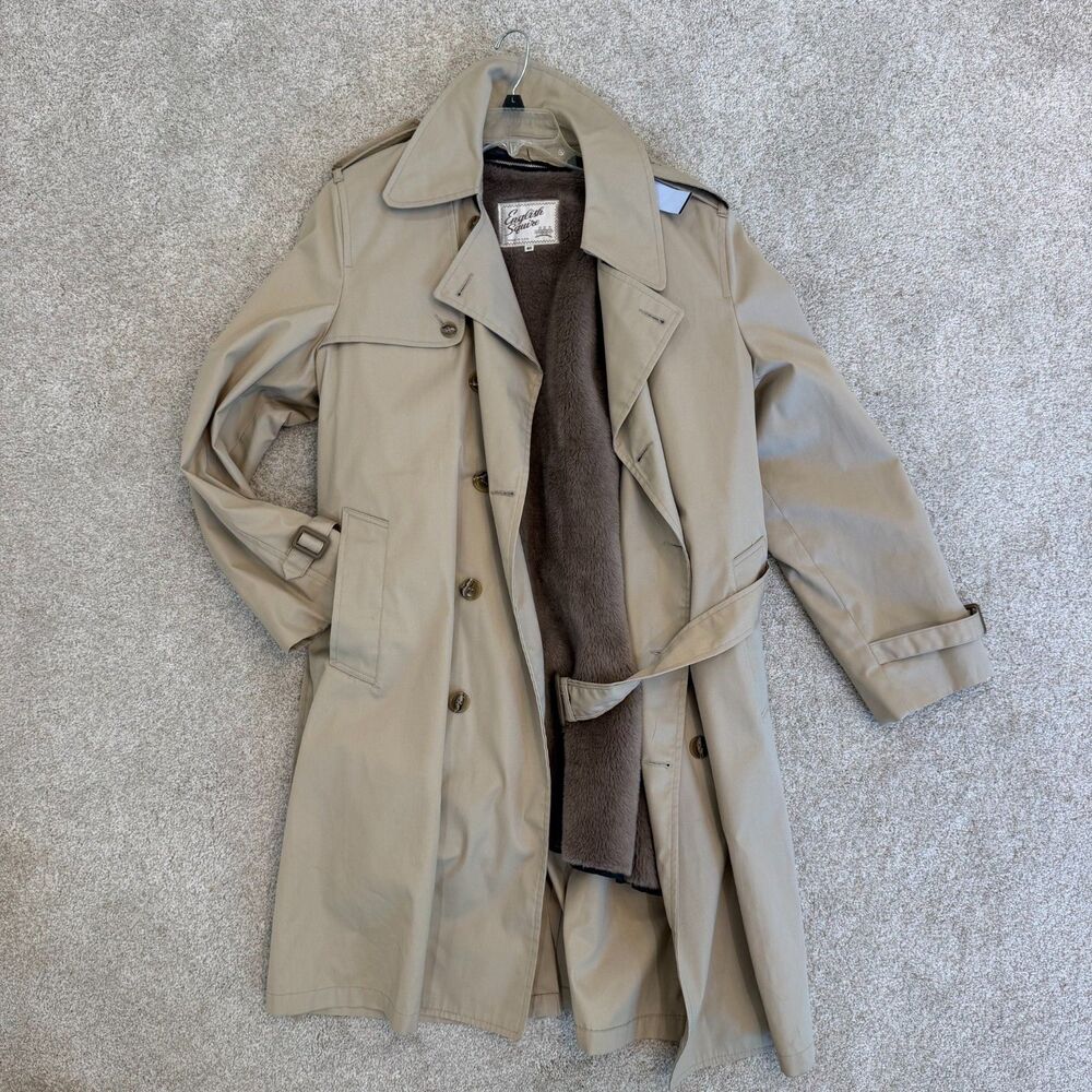 Vintage English Squire Trench Coat Mens 40 Made in USA Faux Fur Zip Out Liner